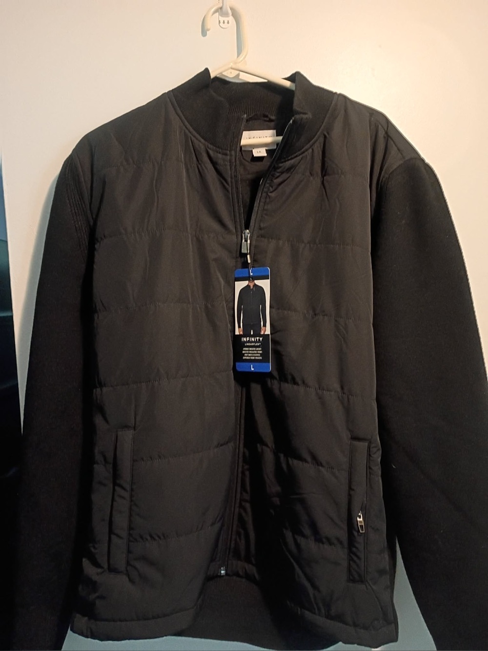 NFINITY Black Quilted Puffer Jacket with Knit Sleeves